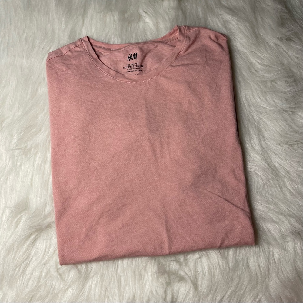 Pink Mens H&M Slim Fit Tee